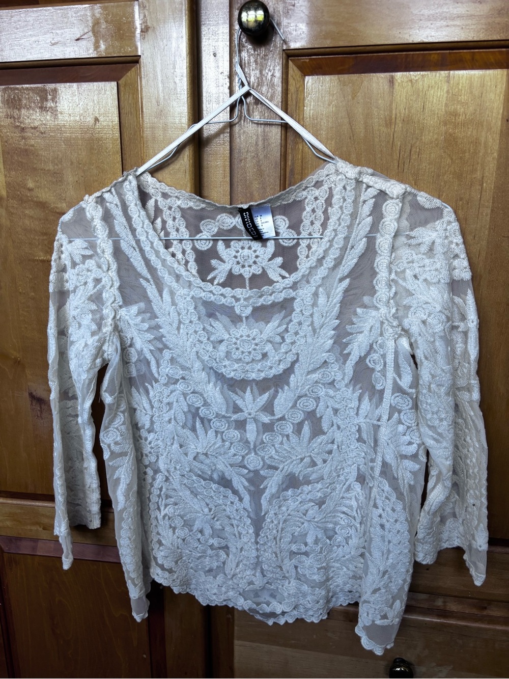 H&M Cream Sheer Lace Embroidered Blouse